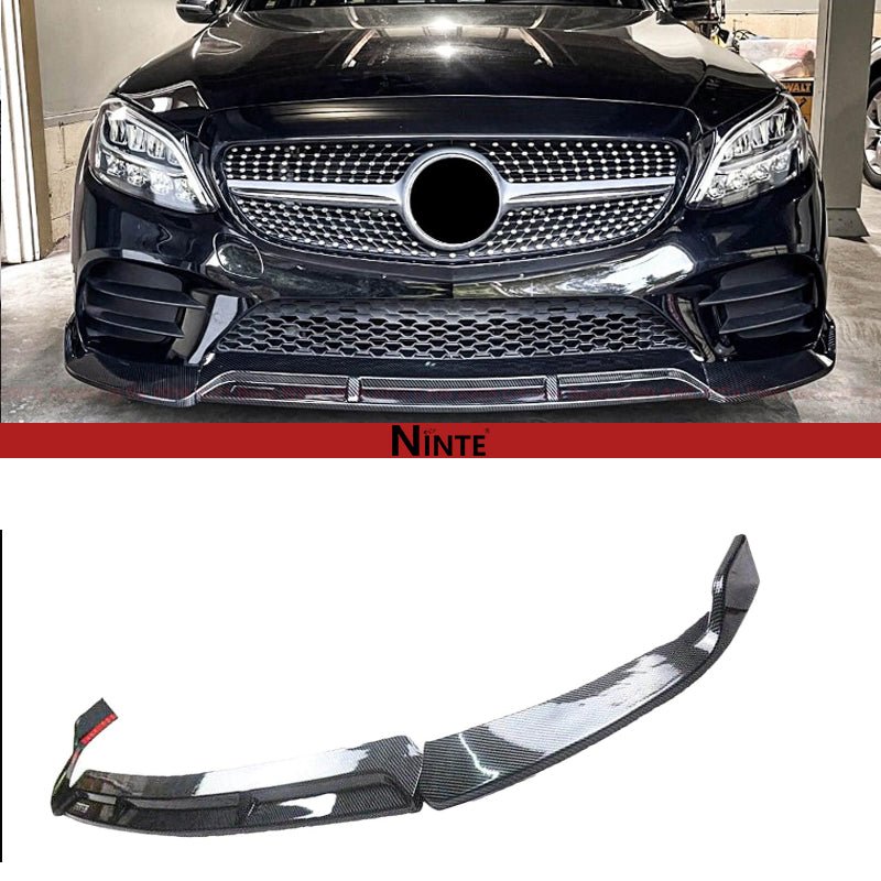 NINTE Front Lip For 2019 - 2021 Benz W205 2019 - 2023 C205 A205 C - Class Sport C300 ABS 3PCs Front Bumper Splitters - NINTE