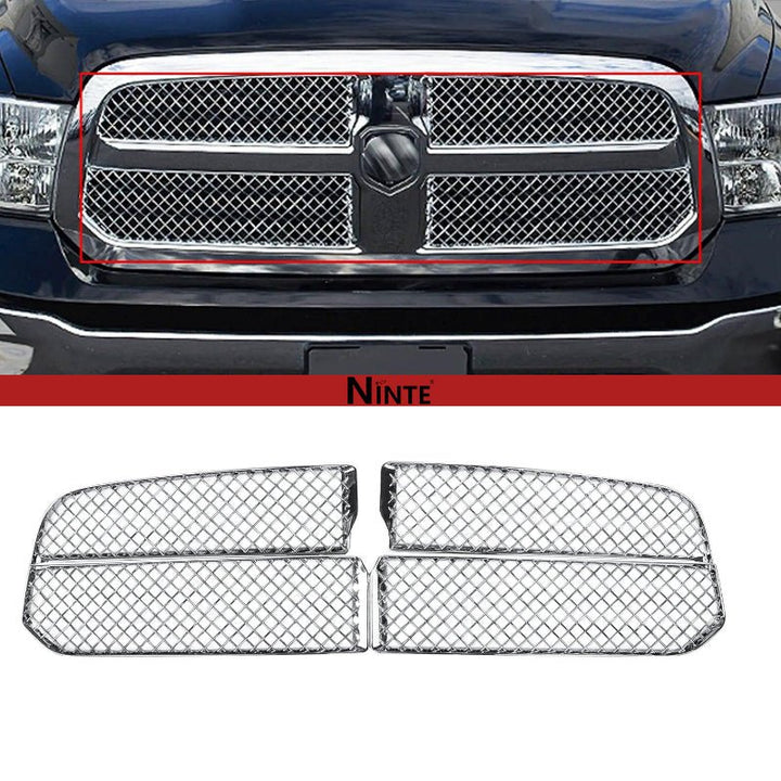 NINTE Honeycomb Style Grille Overlay For 2013 - 2018 Dodge Ram 1500 Chrome - NINTE