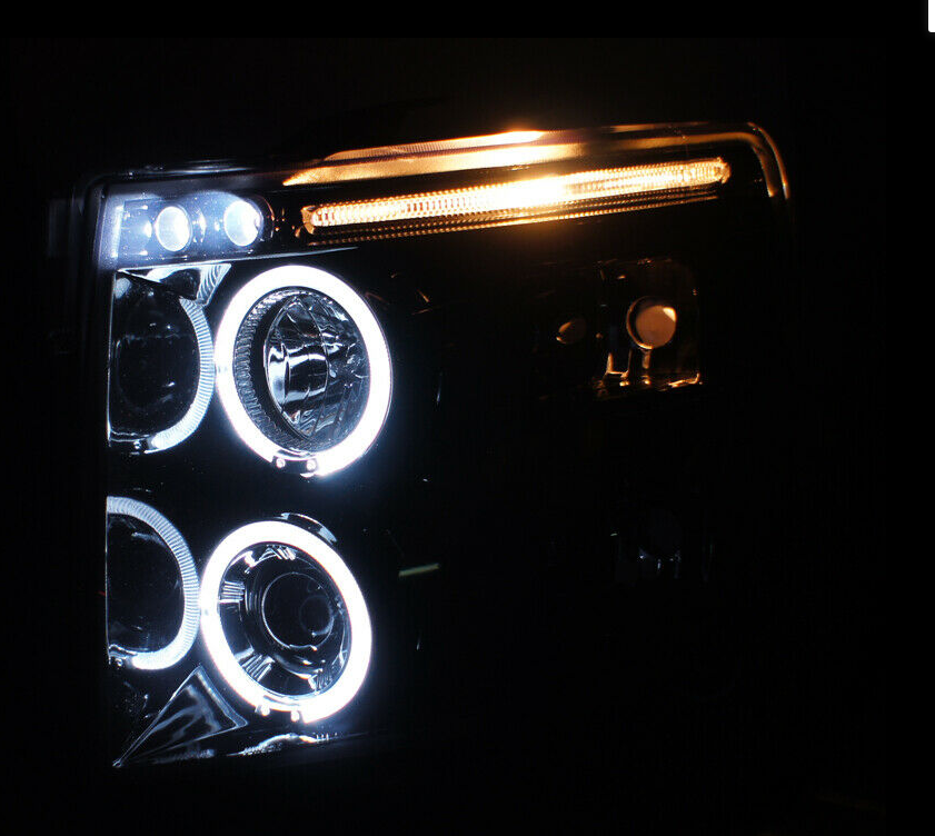 For Chevy 07-14 Silverado 1500 2500 3500 Black LED Halo Projector Headlights - NINTE