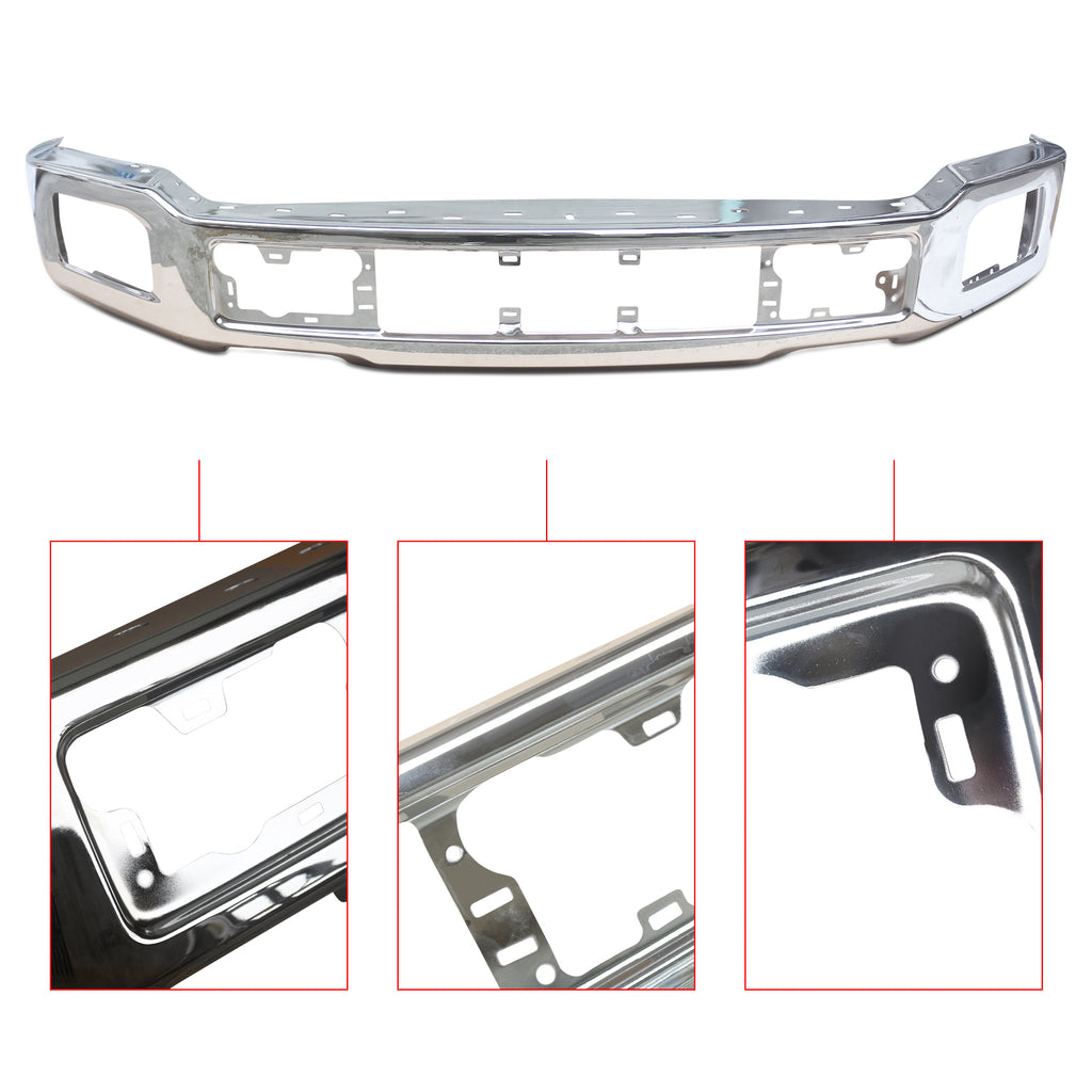NINTE Front Bumper Face Bar For 2018-2020 Ford F-150 F150 Pickup  W/Fog Hole Chrome
