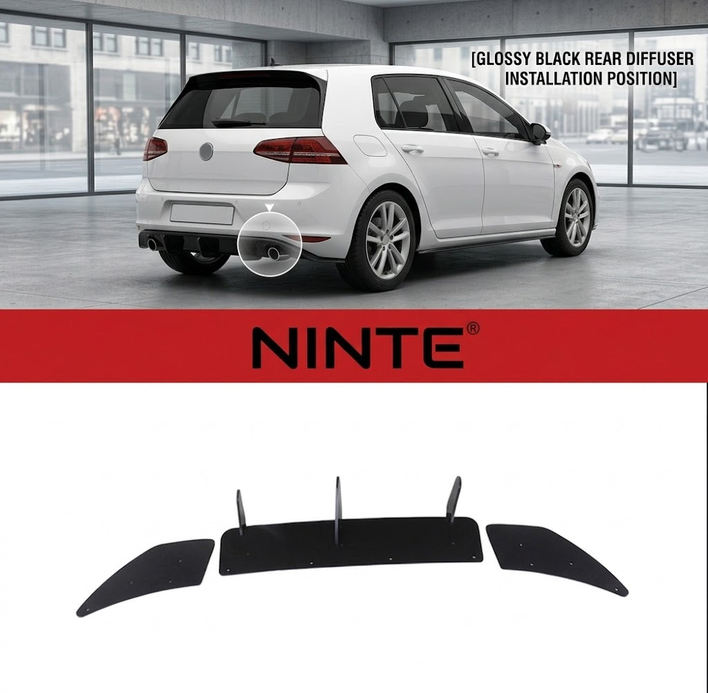 NINTE Rear Bumper Lip Splitter Fit For VW Golf 7.5 R 2017-2019 Painted Gloss Black One Piece Sport Style Without Logo