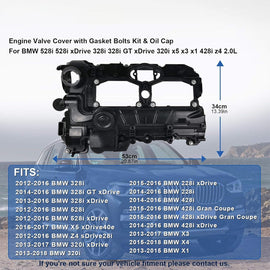 NINTE N20 Engine Valve Cover with Gasket Bolts Kit Oil Cap for BMW 2012 - 2018 528i 528i xDrive 328i 328i GT xDrive 320i x5 x3 X1 428i z4 2.0L Replace 11127588412 - NINTE