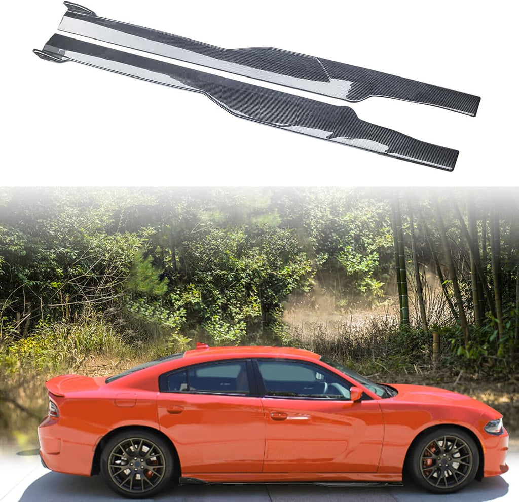 NINTE For 2015-2023 Dodge Charger SRT Side Skirts ABS Rocker Panel Extension Lips Carbon Fiber Look