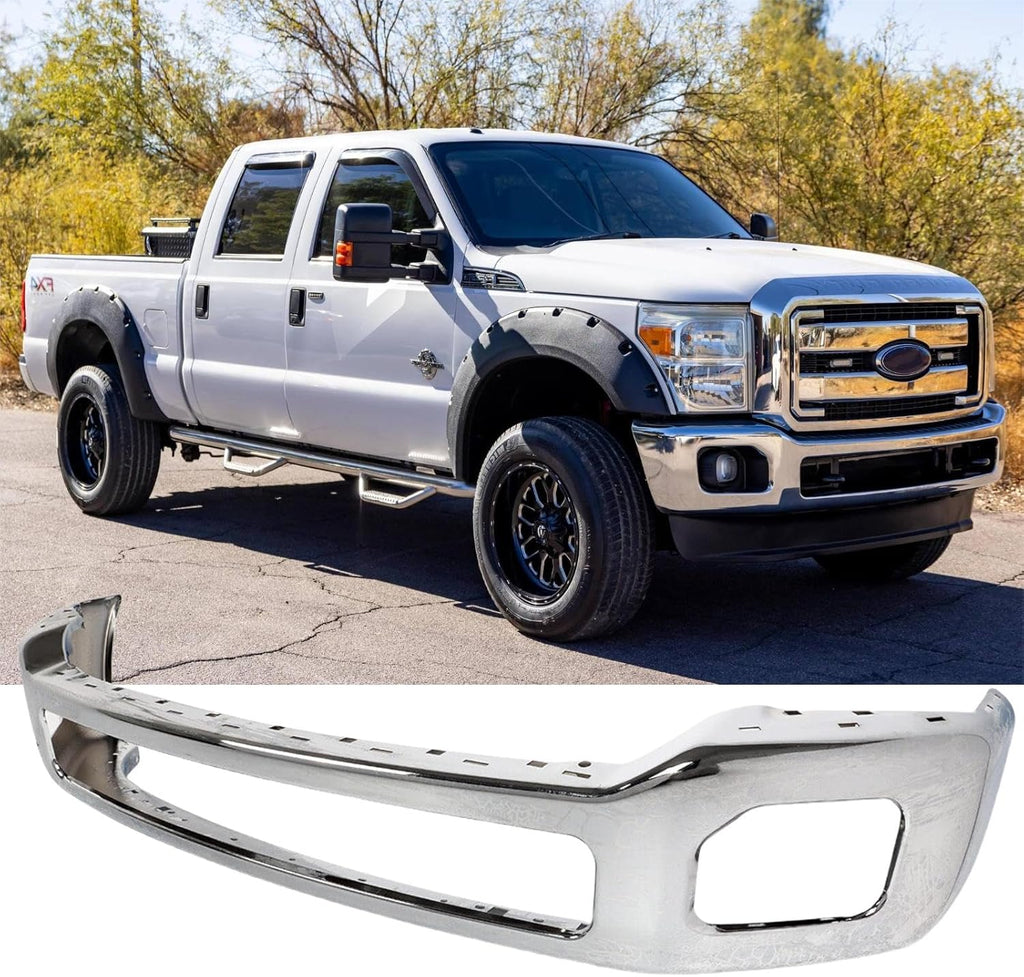 NINTE One-Piece Front Bumper Bar For 2011-2016 F250 F350 Super Duty Truck Steel NEW Chrome Stronger and More Reliable