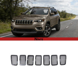 NINTE Front Mesh Grill For 2019 - 2021 Jeep Cherokee 7 PCS ABS Cover - Painted Gloss Black Grille - NINTE