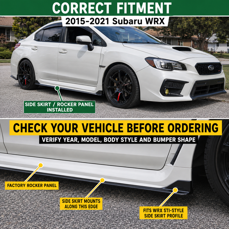 NINTE Side Rocker Panel Body Kit Fit for Subaru WRX STI 4-Door 2015-2021 Black ST Style Left and Right Pair