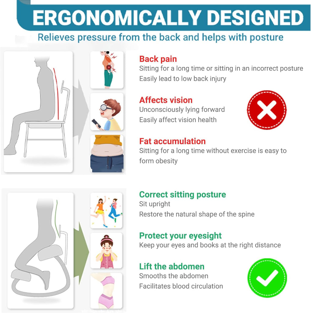 NINTE Ergonomic Kneeling Chair with Back Support, Adjustable Height, Angled Seat, Cushion, Home/Office(Black and Gray) - NINTE