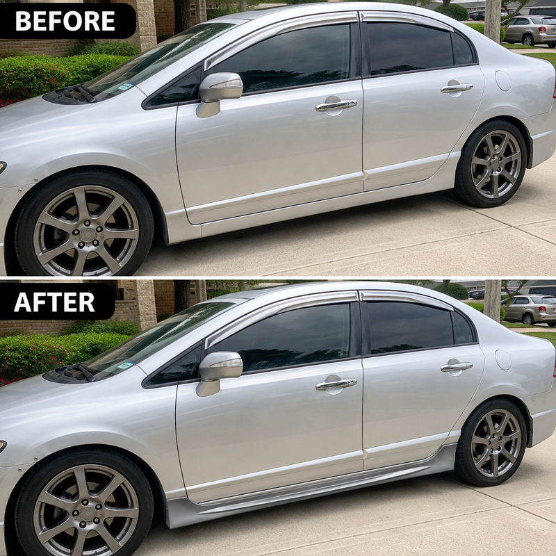 NINTE Left and Right Rocker Side Skirt Kit Fit for Honda Civic Sedan 4DR 2006-2011 Black ABS Plastic RR Style