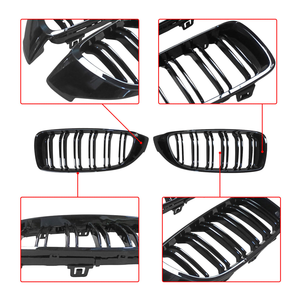 NINTE For 2014-2017 BMW 4 Series F32 F33 F36 F82 M4 Grille Dual Slats Grill Replacement