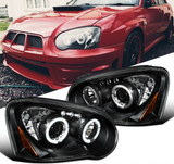 For Subaru 04-05 Impreza WRX LED Halo Projector Headlights Lamps Black Clear