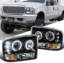 Load image into Gallery viewer, For 99-04 F250 F350 F450 Super Duty Black LED Halo Projector Headlights Lamps - NINTE