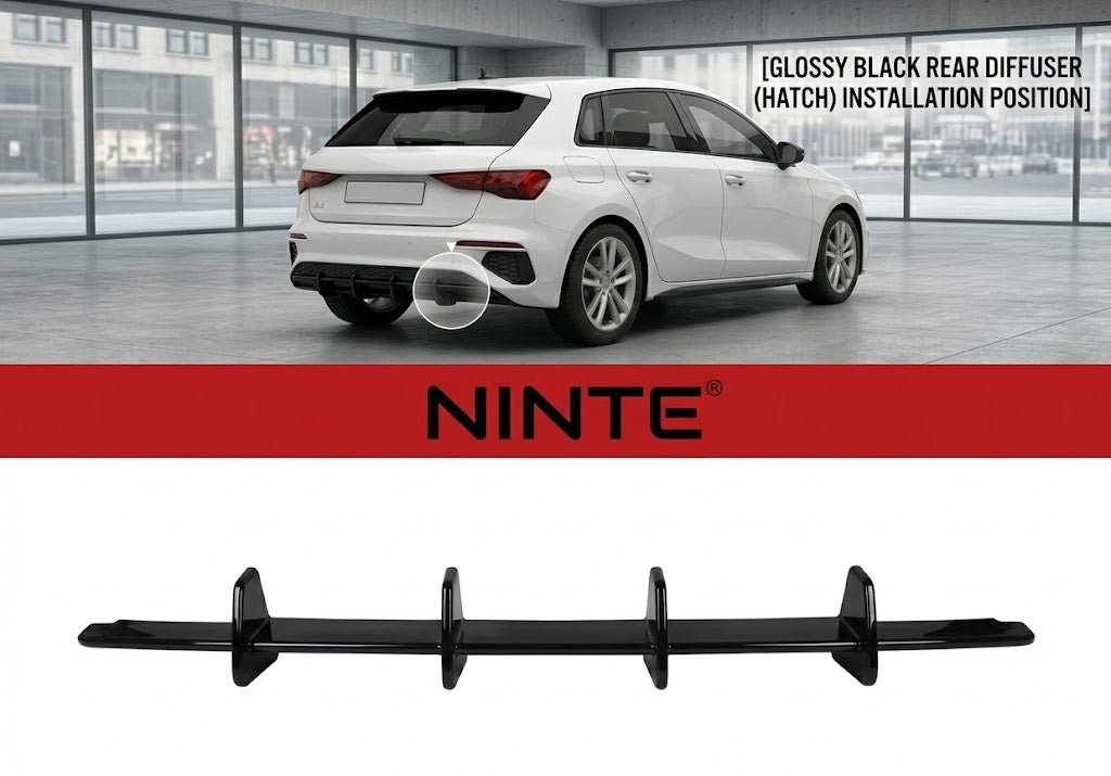 NINTE Rear Bumper Lip Splitter Fit For Audi A3 8Y Hatchback S-Line 2025+ Painted Gloss Black One Piece Without Logo