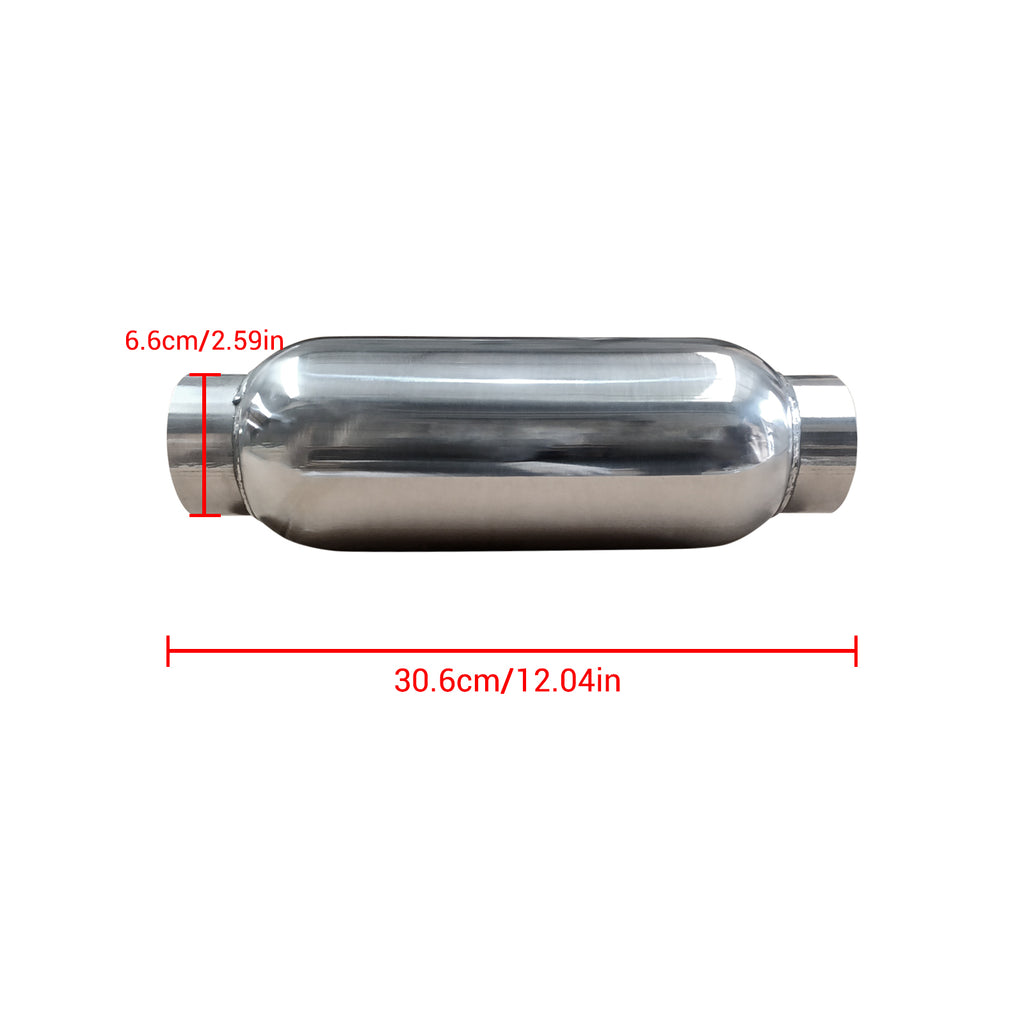NINTE Pair of 2.59" Inlet / Outlet - 12.04" Length Exhaust Muffler Resonator SS