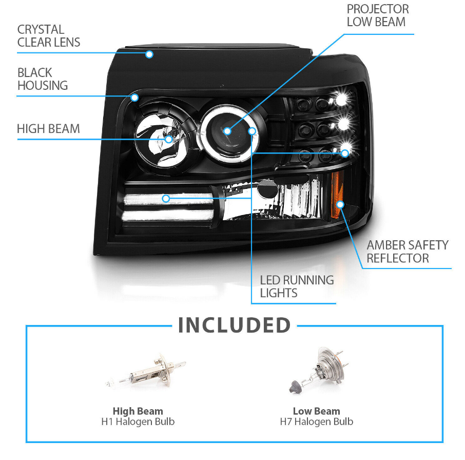 NINTE 1992-1996 Ford Bronco/F150/F250/F350 Projector Black Headlight [LED Halo] - NINTE