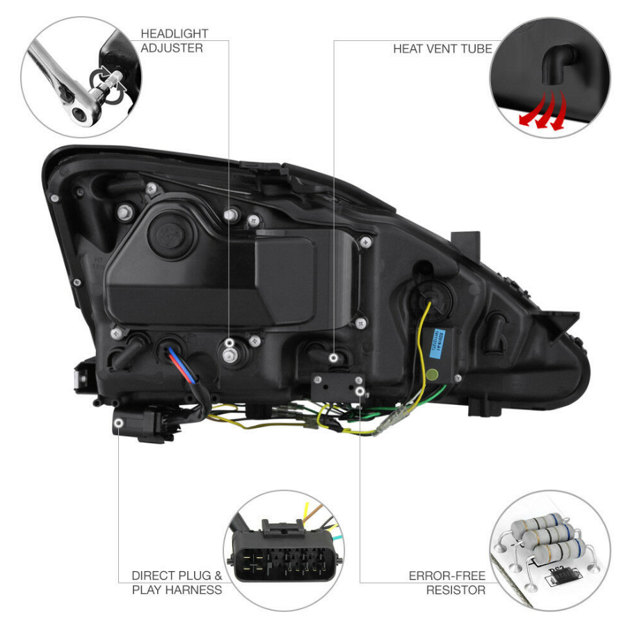 For 2006-2013 Lexus IS250 IS350 LED Strip DRL LED Headlights Assembly Left+Right - NINTE