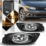 Chrome Fog Light Bumper Lamps w/Switch+Harness+Bezel for 2012 Honda Civic Sedan