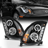 Black Headlamps For 2003-2007 G35 2-Door Coupe LED Halo DRL Projector Headlights