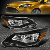 NINTE Headlight For 2012-2014 Ford Focus Black Housing Amber Corner Replacement Head Lamp