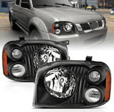 NINTE Headlight for Nissan Frontier 2001-2004 Replacement Black Head Lamp Pair