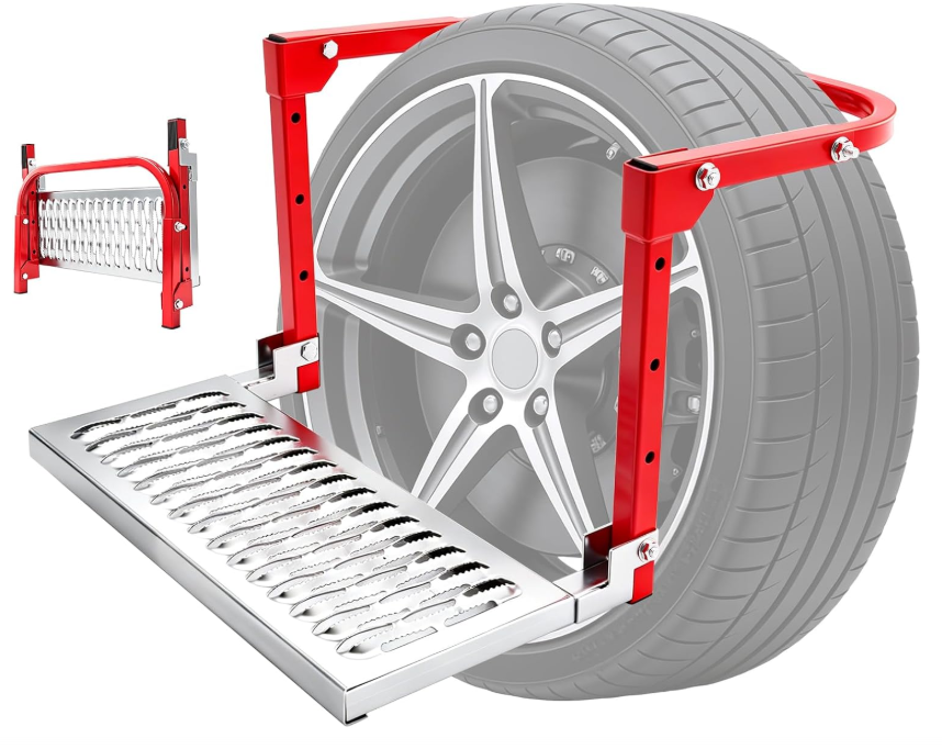 NINTE Heavy Duty Foldable Tire Step fit for Truck SUV RV 10 to 15 Inch Tires Red Adjustable Wheel Step Plate Without Logo