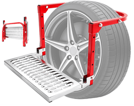 NINTE Heavy Duty Foldable Tire Step fit for Truck SUV RV 10 to 15 Inch Tires Red Adjustable Wheel Step Plate Without Logo - NINTE