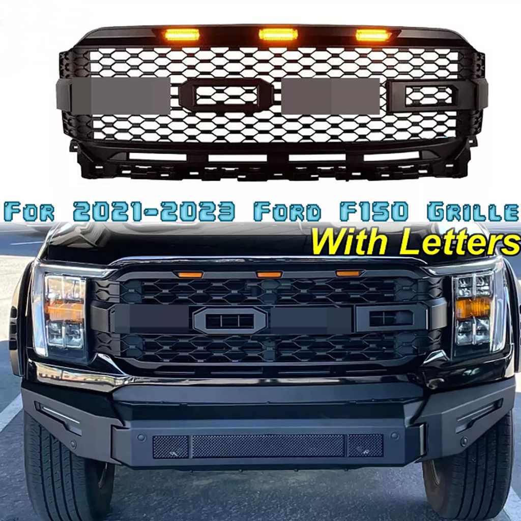 NINTE For 2021-2023 Ford F-150 Front Grille Raptor Style Grill W/Letters & Lights