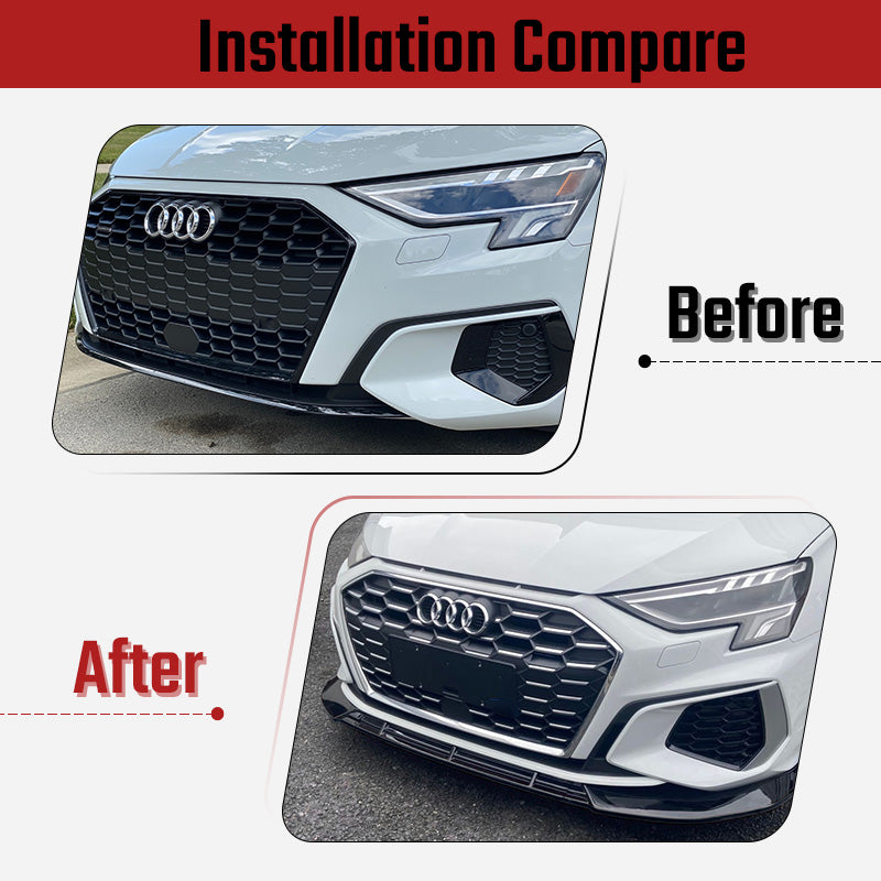 NINTE For 2021-2024 Audi A3 8Y Front Lip ABS Front Bumper Splitter ABS 3 Pieces NON-Fit S-Line Fit Sport