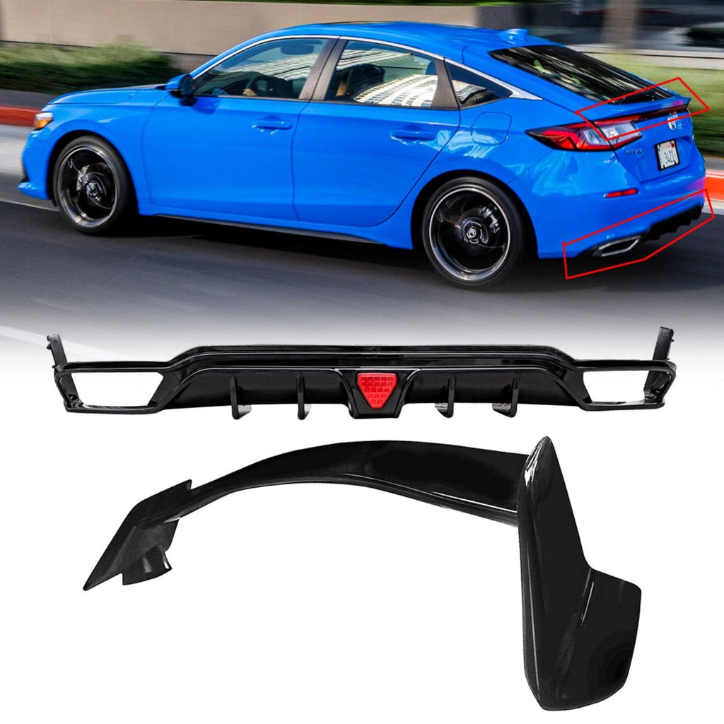 NINTE For 2022-2024 11th Gen Honda Civic Hatchback Rear Diffuser Spoiler Wing Gloss Black