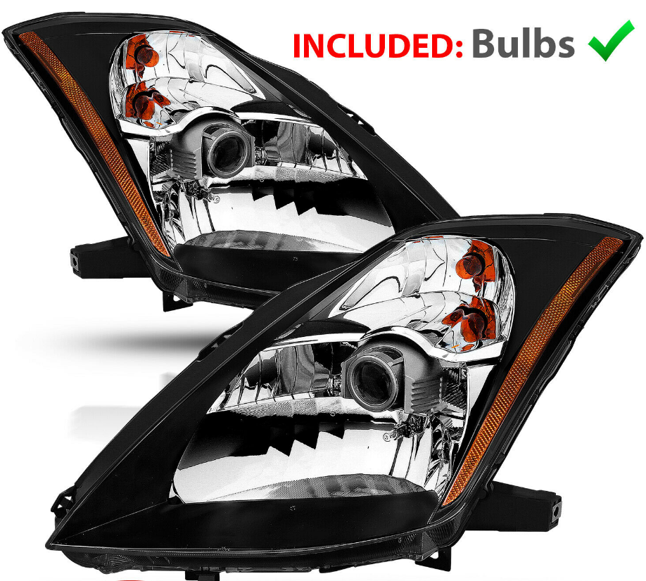 For 2003 2004 2005 Nissan 350Z Coupe Z33 Fairlady Black Projector Headlights Set - NINTE