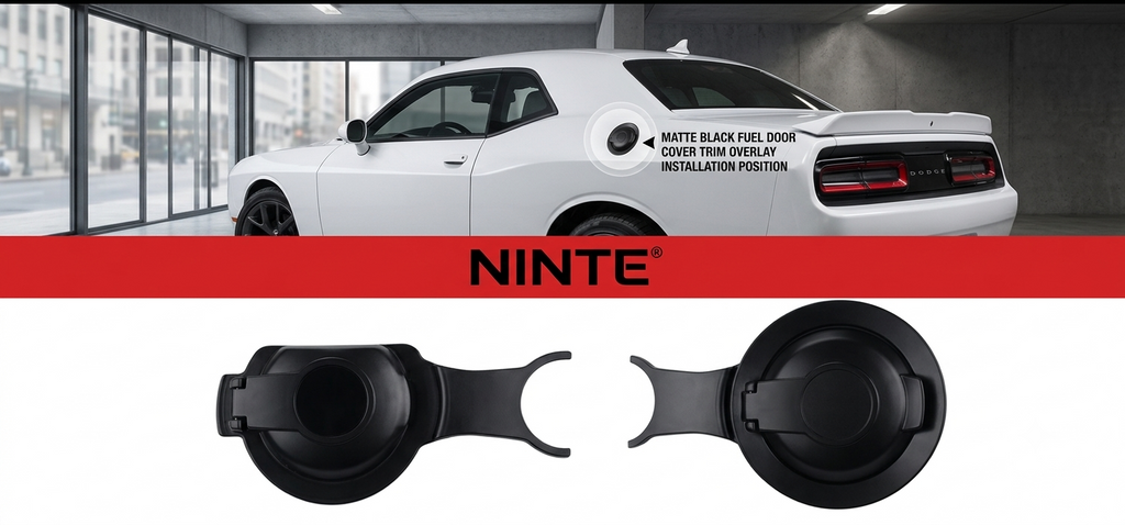 NINTE Fuel Door Cover Trim fit for 2008-2023 Dodge Challenger Matte Black One Piece Gas Tank Cap Overlay Without Logo