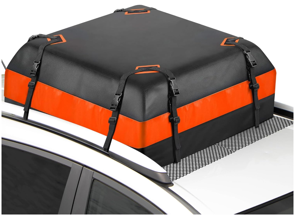 NINTE Universal Rooftop Cargo Bag fit for All Sedans SUVs 15 Cubic Feet Waterproof Heavy Duty Roof Top Carrier Black Orange Without Logo