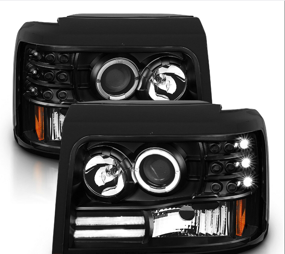 NINTE 1992-1996 Ford Bronco/F150/F250/F350 Projector Black Headlight [LED Halo] - NINTE