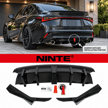 NINTE Rear Bumper Diffuser Lip Fit for Lexus IS300 IS350 2021-2025 Painted Gloss Black 3-Piece Sport Style with LED - NINTE