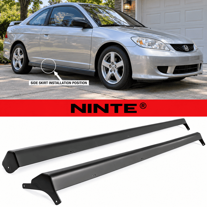 NINTE Side Rocker Panel Side Skirt Kit Fit for Honda Civic Coupe Sedan 2001-2005 Black Polypropylene RS Style - NINTE
