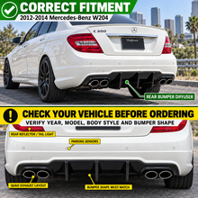 Load image into Gallery viewer, NINTE Rear Bumper Diffuser Fit for Mercedes-Benz W204 C250 C300 C350 C63 AMG 2012-2014 Painted Gloss Black One Piece Big Shark Fin Sport Style