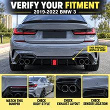 NINTE Rear Bumper Diffuser Splitter Fit for 2019-2022 BMW 3 Series G20 G21 G28 M Sport Painted Gloss Black One Piece Sport Style with Red LED Brake Light
