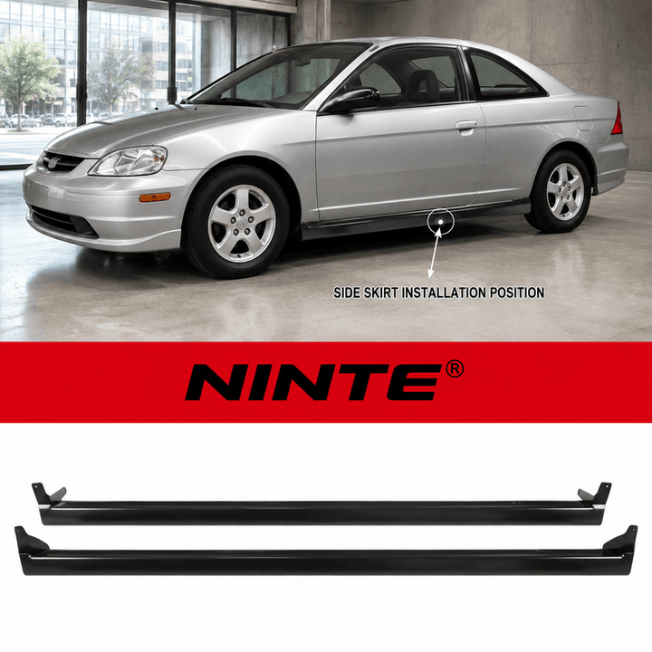 NINTE Side Rocker Panel Side Skirt Kit Fit for Honda Civic Coupe Sedan 2001-2005 Black Polypropylene RS Style - NINTE