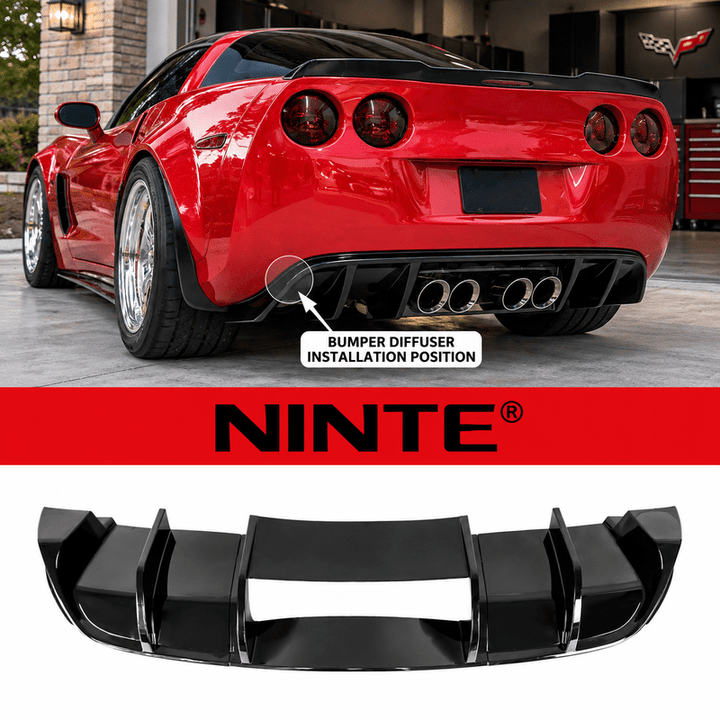 NINTE Rear Bumper Lip Splitter Kit Fit for Chevrolet Corvette C6 2005-2013 Painted Gloss Black ABS Plastic Without Logo - NINTE