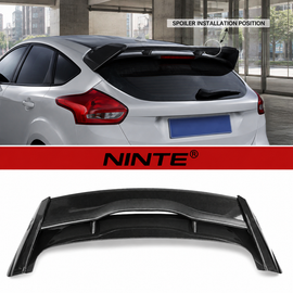 NINTE Rear Roof Spoiler Wing Fit for Ford Focus Hatchback 2013-2018 Painted Carbon Fiber Look One Piece RS Style