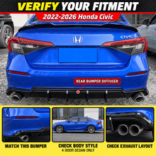NINTE Rear Bumper Diffuser Fit for Honda Civic Sedan 2022-2026 Painted Gloss Black One Piece GT Shark Fin Sport Style Without Logo
