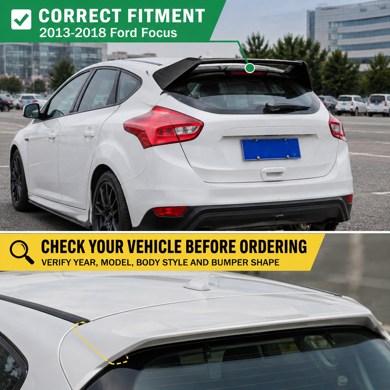 NINTE Rear Roof Spoiler Wing Fit for Ford Focus Hatchback 2013-2018 Painted Carbon Fiber Look One Piece RS Style