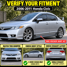 NINTE Left and Right Rocker Side Skirt Kit Fit for Honda Civic Sedan 4DR 2006-2011 Black ABS Plastic RR Style - NINTE