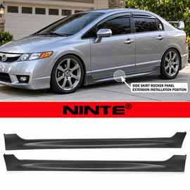 NINTE Left and Right Rocker Side Skirt Kit Fit for Honda Civic Sedan 4DR 2006-2011 Black ABS Plastic RR Style - NINTE