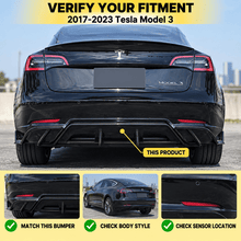 NINTE Rear Bumper Diffuser Splitter Kit Fit for Tesla Model 3 2017-2023 Painted Gloss Black ABS Plastic GT V2 Shark Fin Sport Style Without Logo