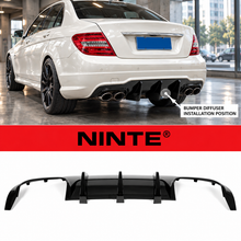 Load image into Gallery viewer, NINTE Rear Bumper Diffuser Fit for Mercedes-Benz W204 C250 C300 C350 C63 AMG 2012-2014 Painted Gloss Black One Piece Big Shark Fin Sport Style