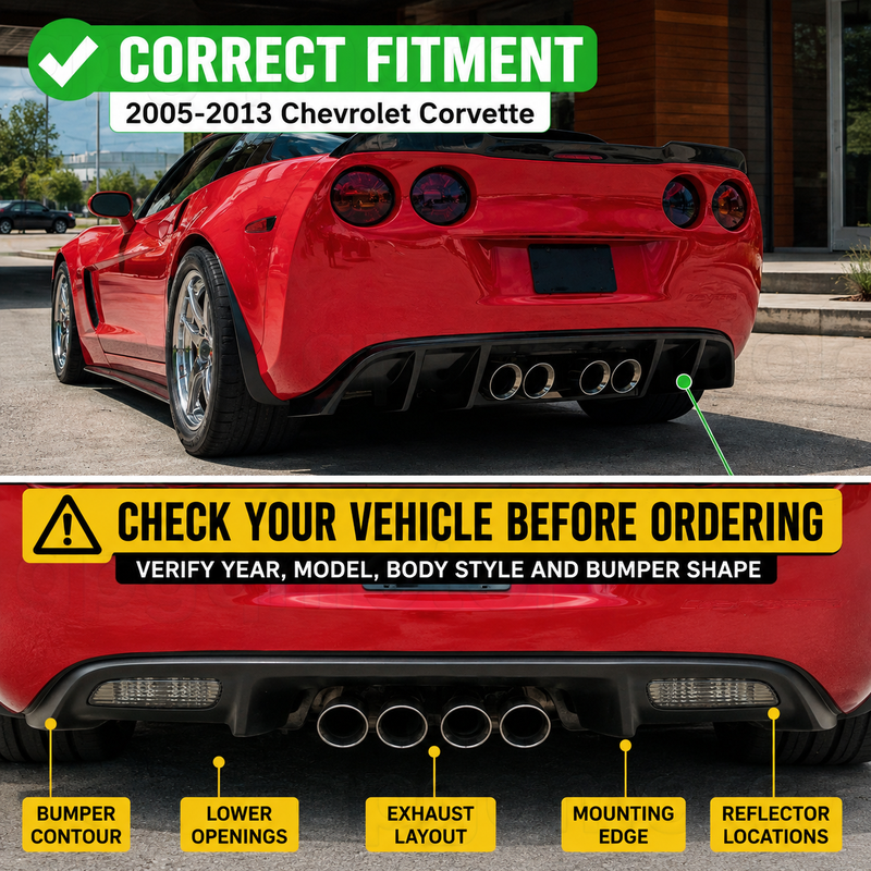 NINTE Rear Bumper Lip Splitter Kit Fit for Chevrolet Corvette C6 2005-2013 Painted Gloss Black ABS Plastic Without Logo