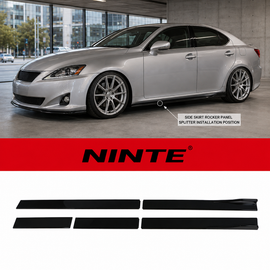 NINTE Side Rocker Panel Splitter Kit Fit for Lexus IS250 IS350 2006-2013 Painted Gloss Black 78.7-Inch 6-Piece Without Logo