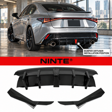 Load image into Gallery viewer, NINTE Rear Bumper Diffuser Lip Fit for Lexus IS300 IS350 2021-2025 Painted Gloss Black 3-Piece Sport Style with LED