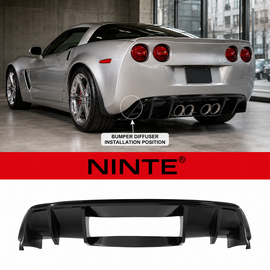 NINTE Rear Bumper Lip Splitter Kit Fit for Chevrolet Corvette C6 2005-2013 Painted Gloss Black ABS Plastic Without Logo