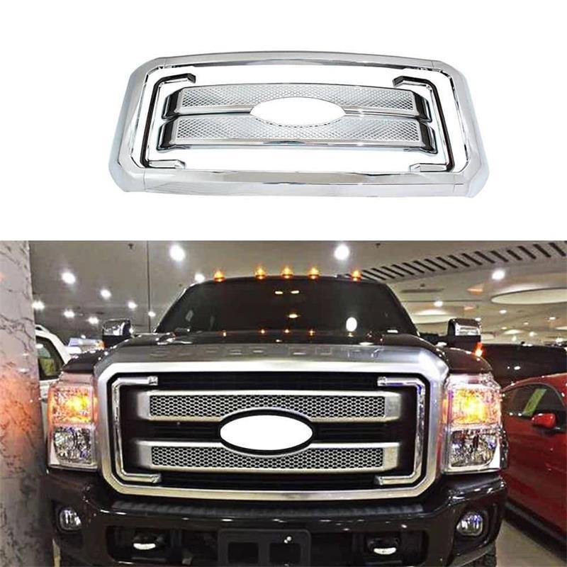 NINTE For 2011-2016 Ford F-250 F-350 F-450 F-550 ABS Painted Grille overlay Grille Cover NOT REPLACEMENT 8 Pcs Chrome